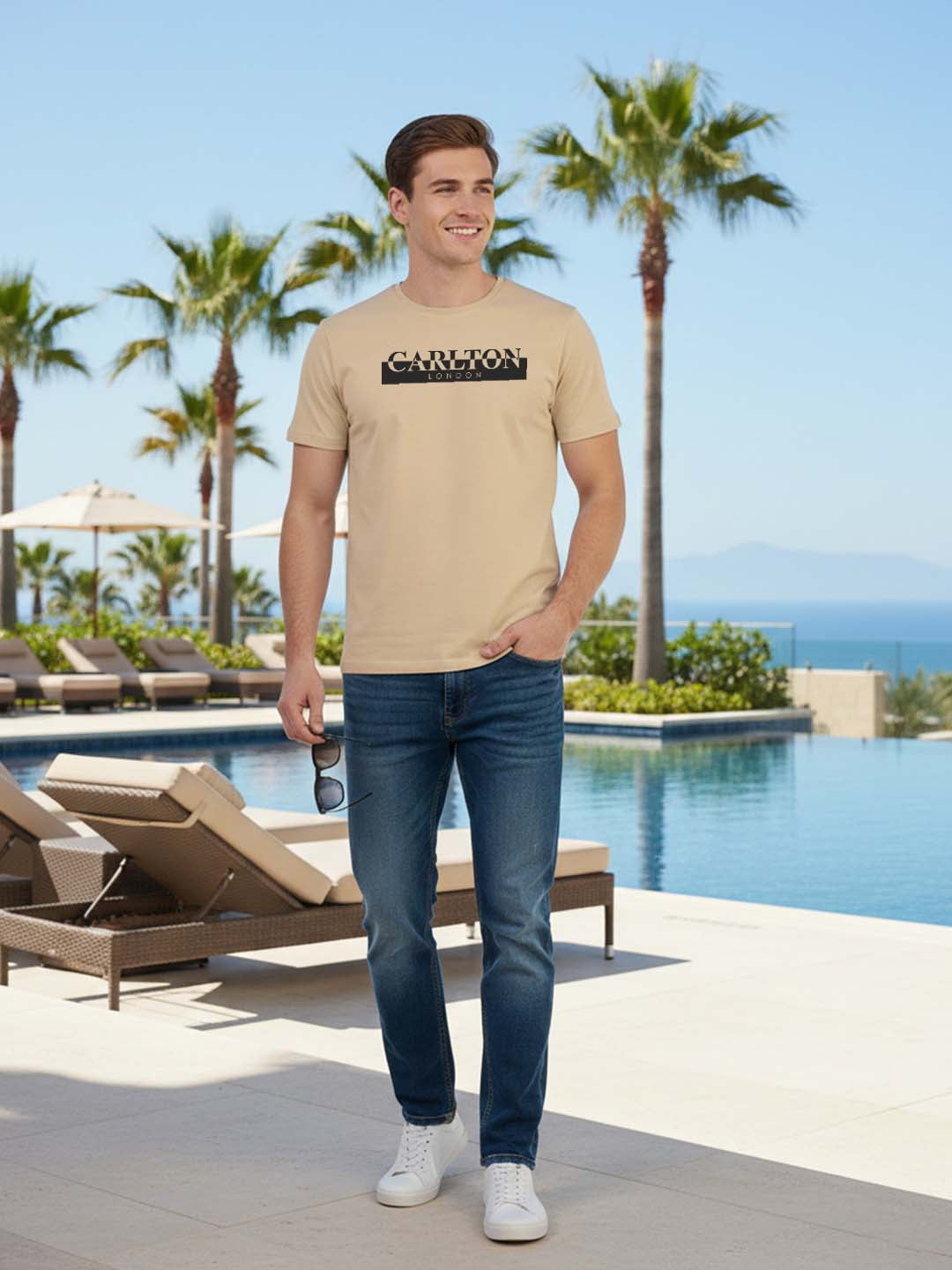 Carlton London Graphic Round Neck T-Shirt