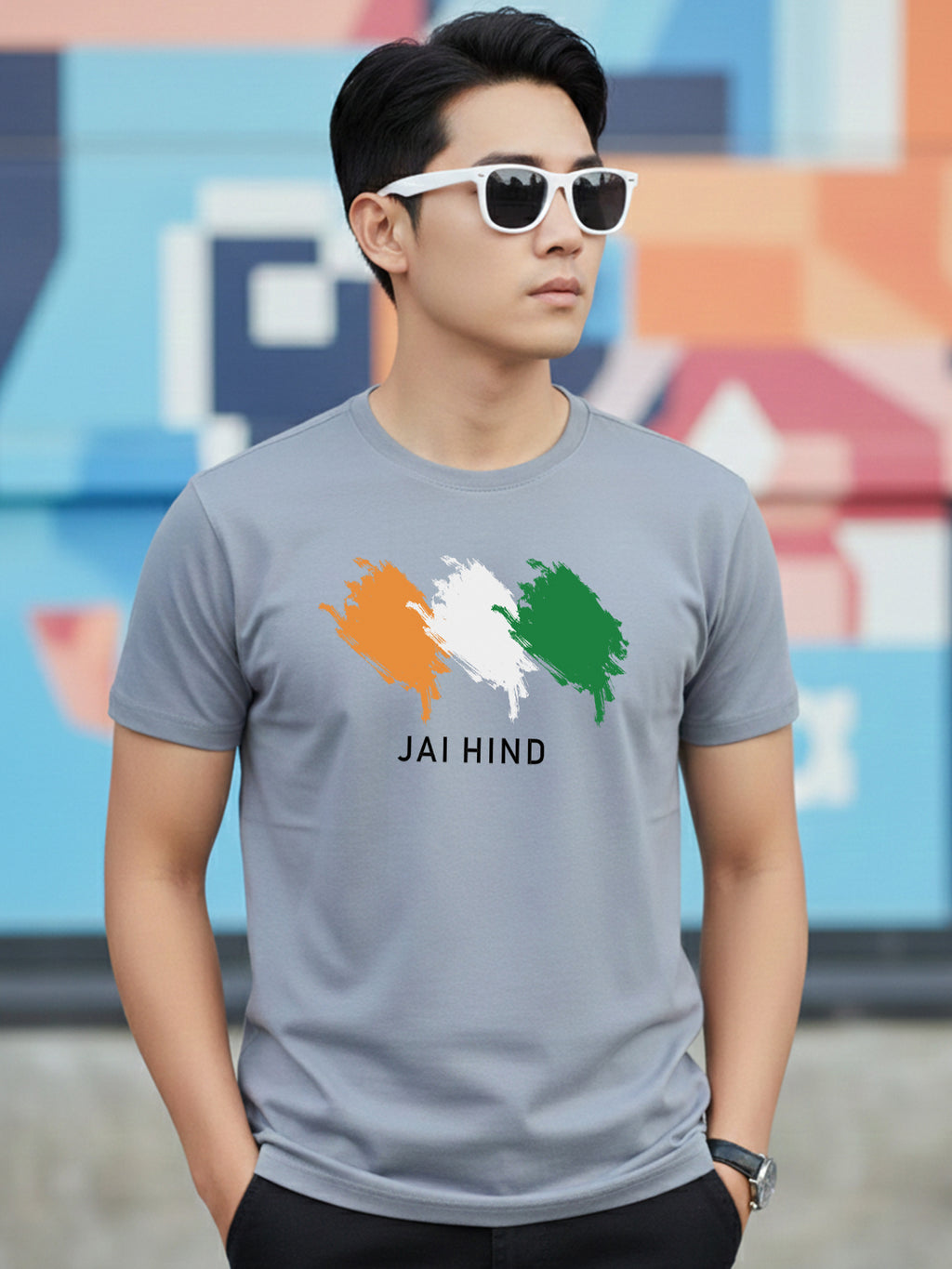 Greylongg Round Neck Indian, jai Hind Design Printed T-Shirt.