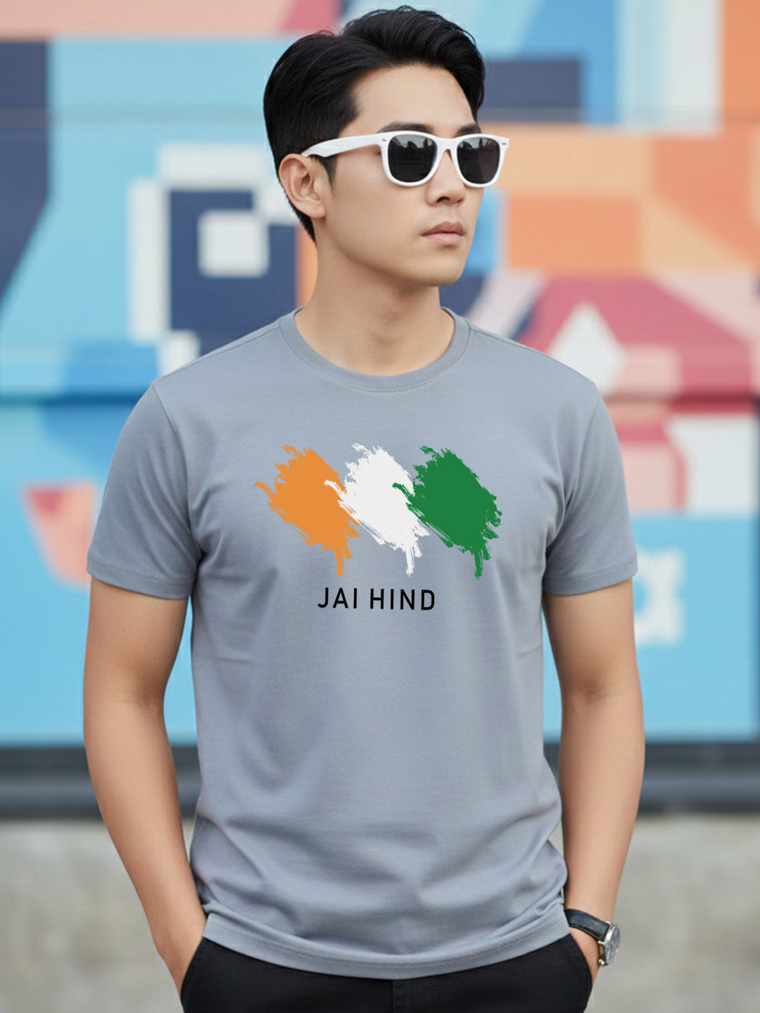 Greylongg Round Neck Indian, jai Hind Design Printed T-Shirt.