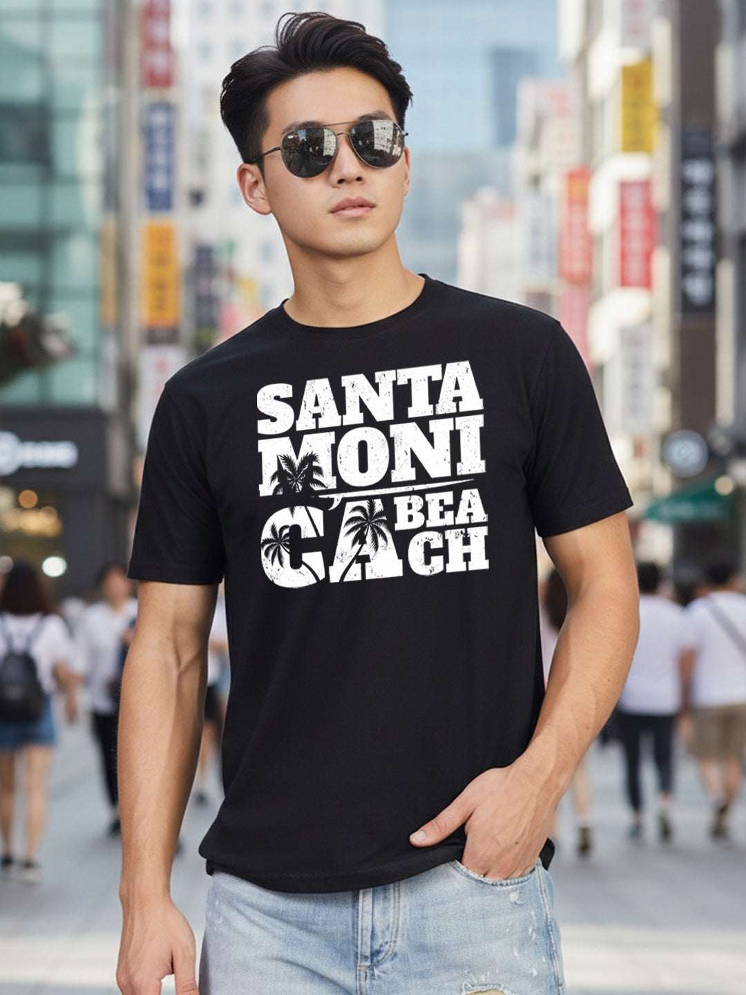 Greylongg Round Neck Santa Moni Cabeach Design Printed T-Shirt.
