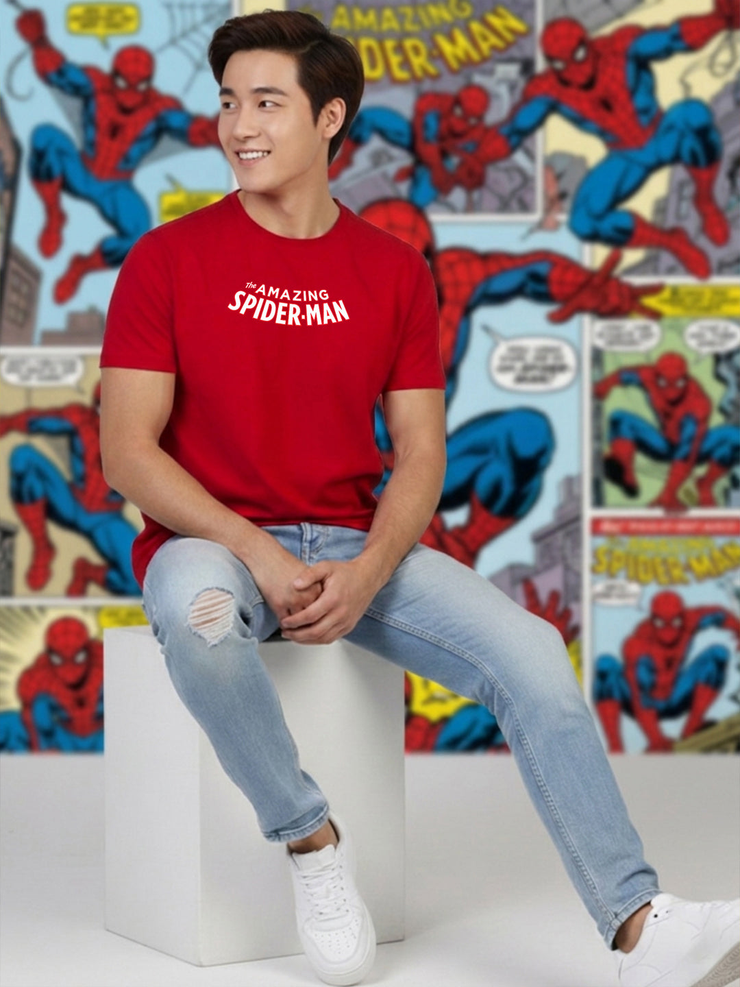Greylongg Round Spider Man Design Printed T-Shirt.