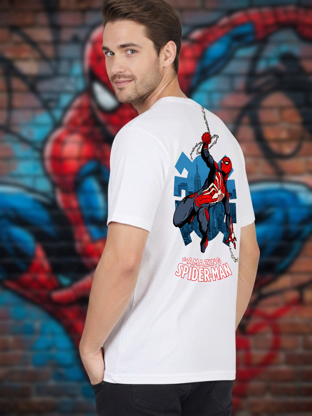 Greylongg Round Spider Man Design Printed T-Shirt.