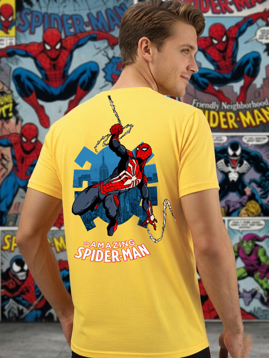 Greylongg Round Spider Man Design Printed T-Shirt.