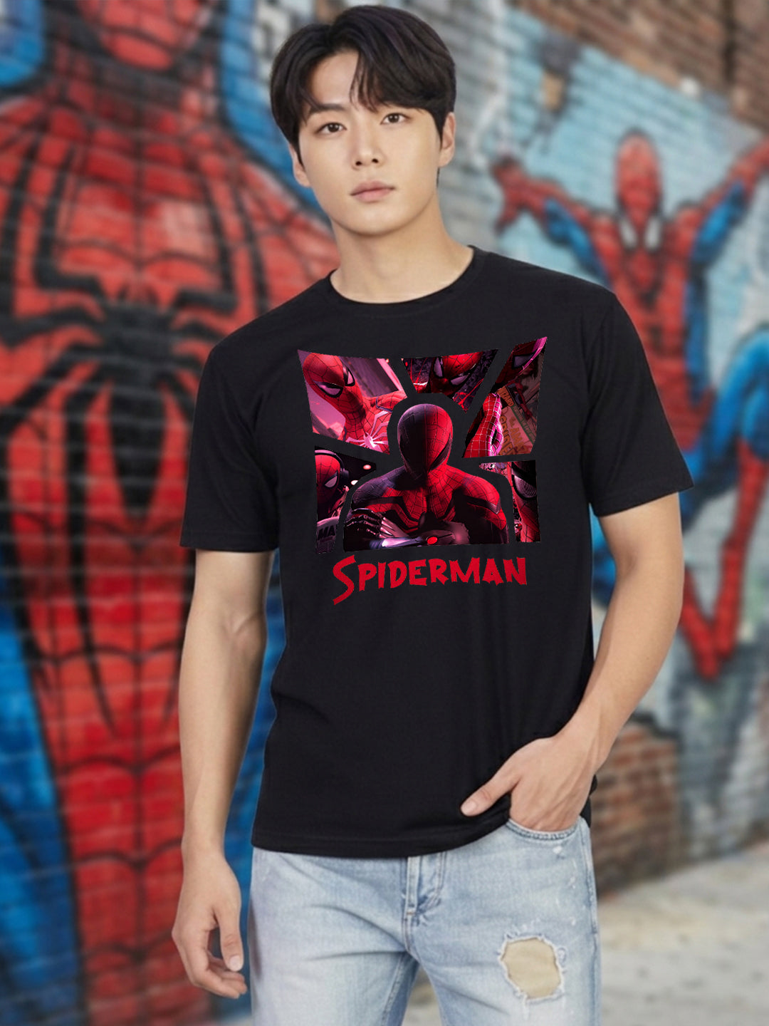 Greylongg Round Spider Man Design Printed T-Shirt.