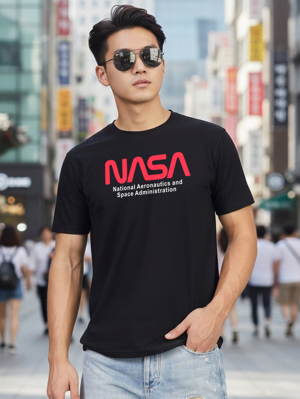 Greylongg Round Neck Nasa Design Printed T-Shirt.