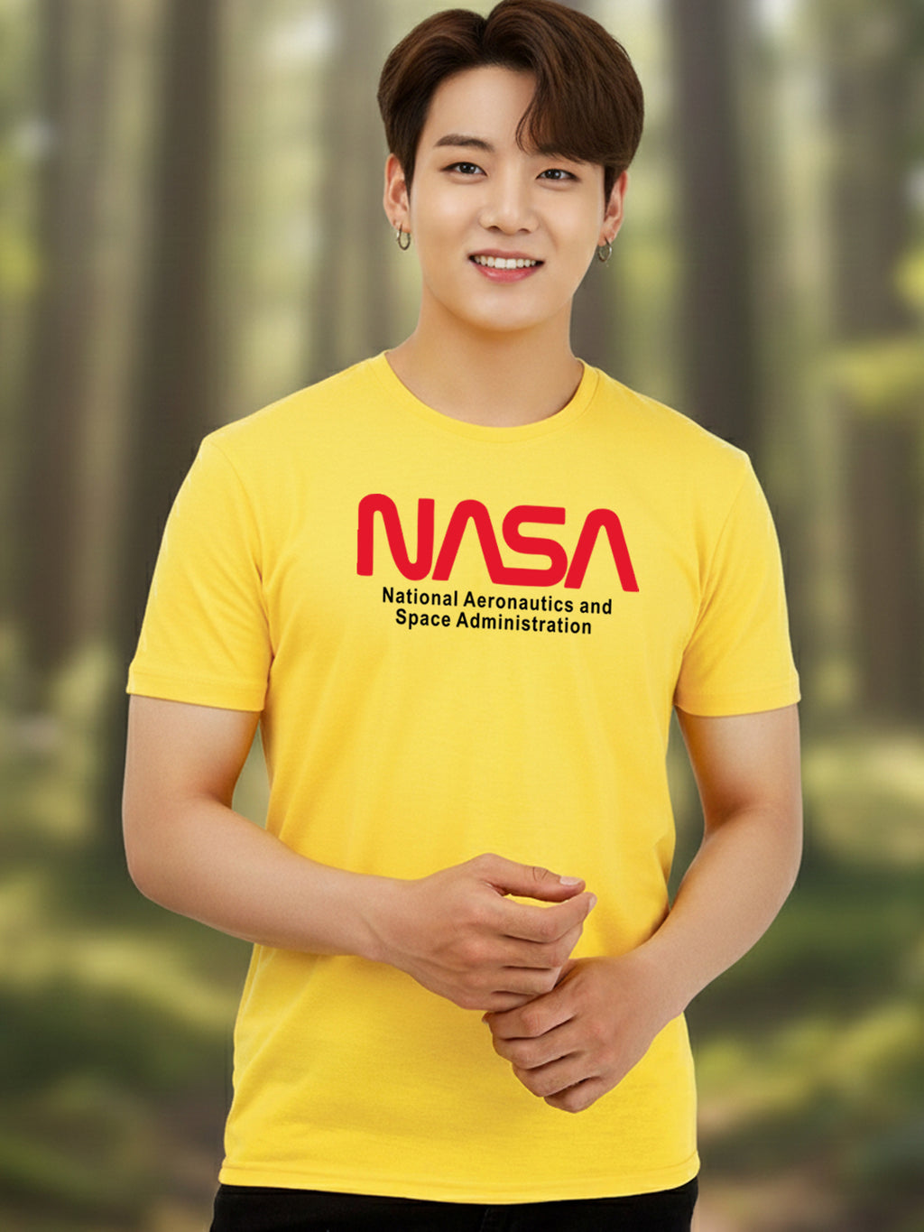 Greylongg Round Neck Nasa Design Printed T-Shirt.
