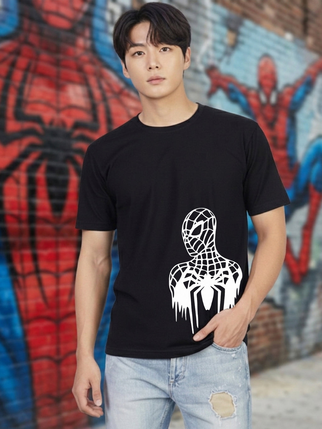 Greylongg Round Spider Man Design Printed T-Shirt.