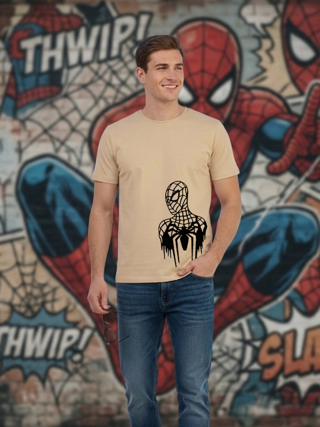 Greylongg Round Spider Man Design Printed T-Shirt.