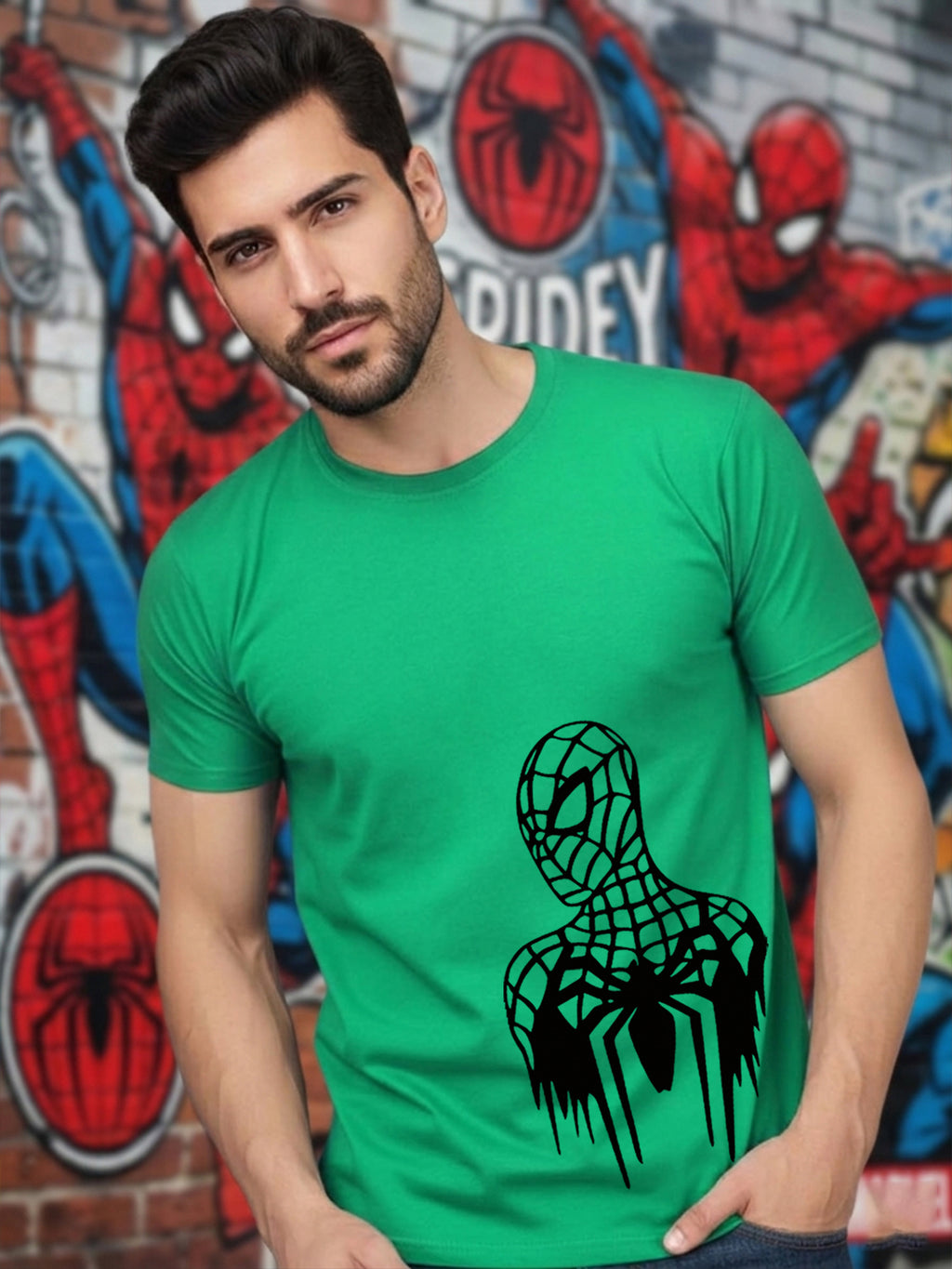 Greylongg Round Spider Man Design Printed T-Shirt.