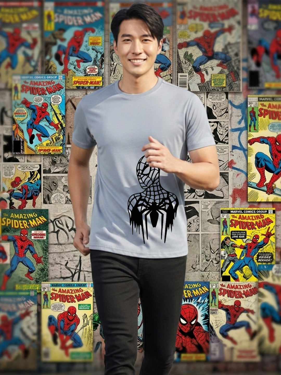 Greylongg Round Spider Man Design Printed T-Shirt.