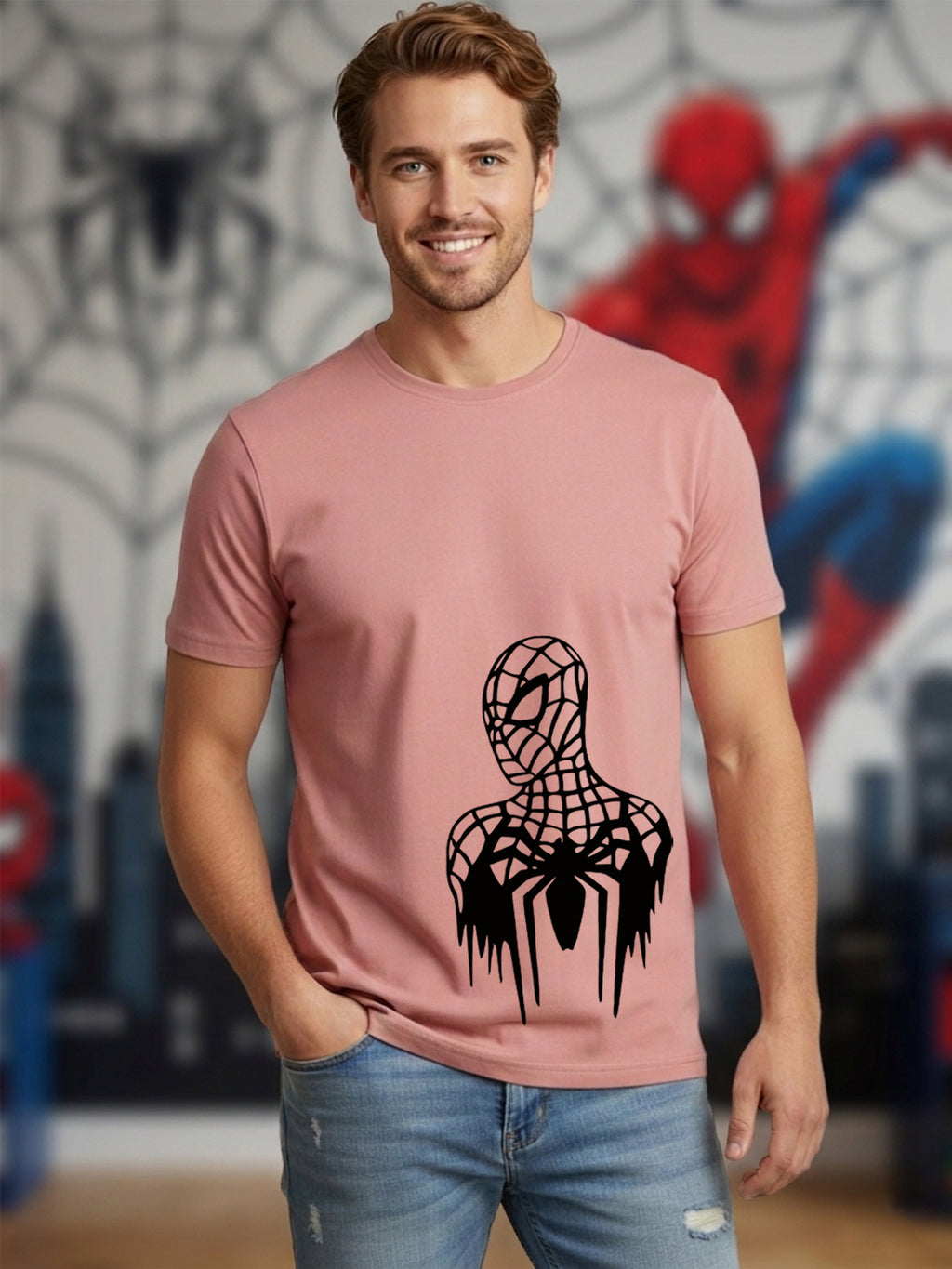 Greylongg Round Spider Man Design Printed T-Shirt.