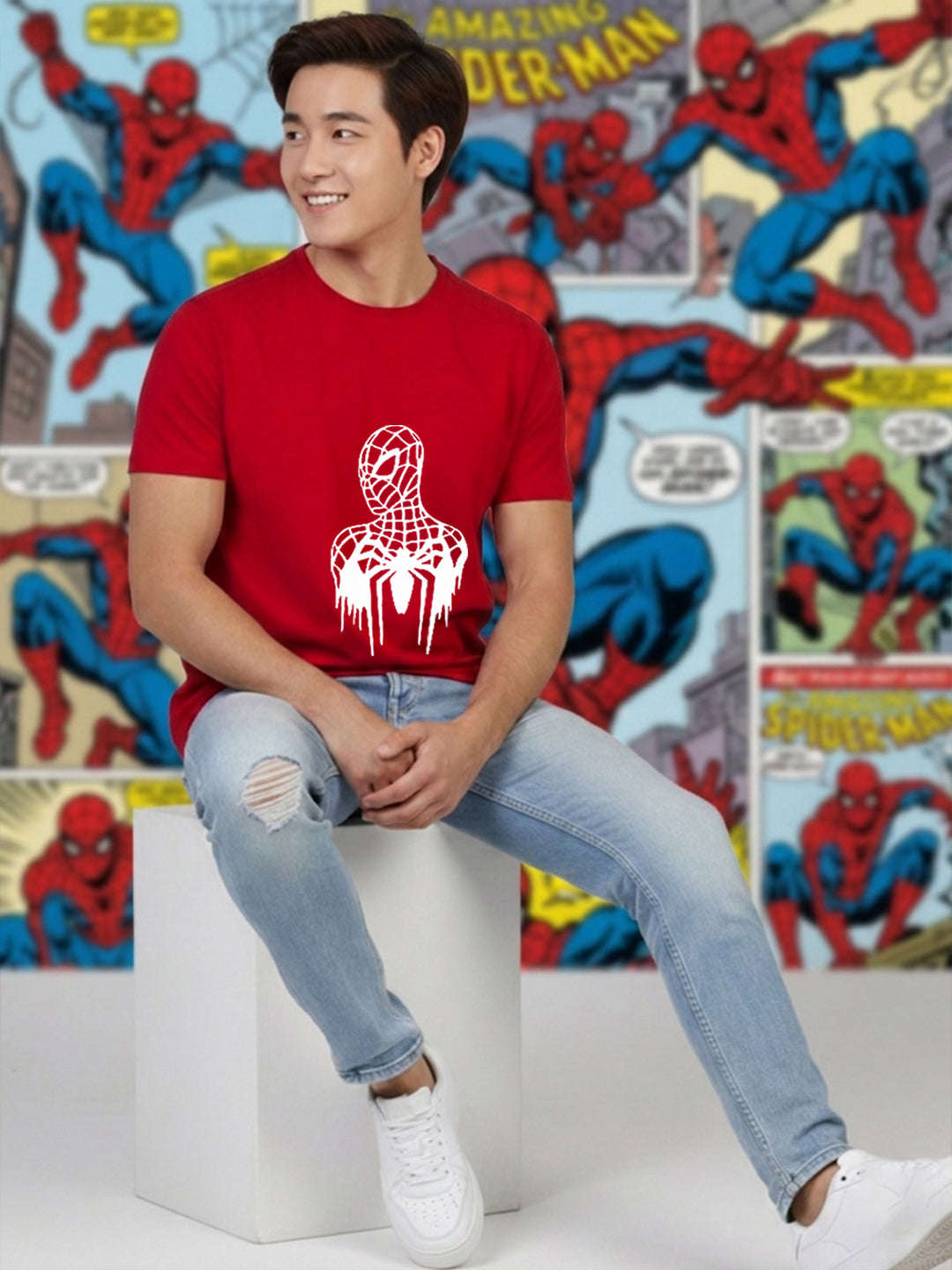 Greylongg Round Spider Man Design Printed T-Shirt.