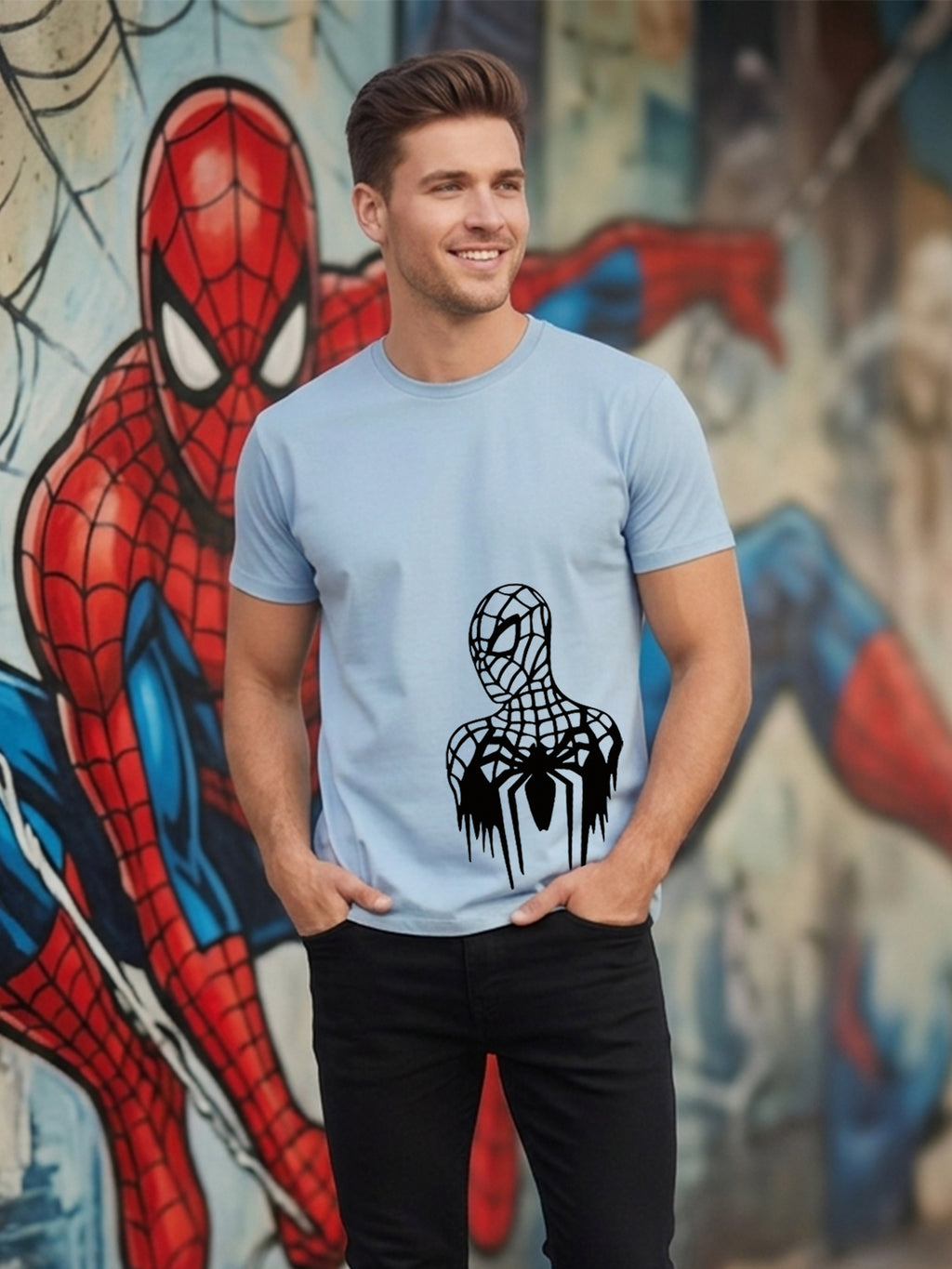 Greylongg Round Spider Man Design Printed T-Shirt.