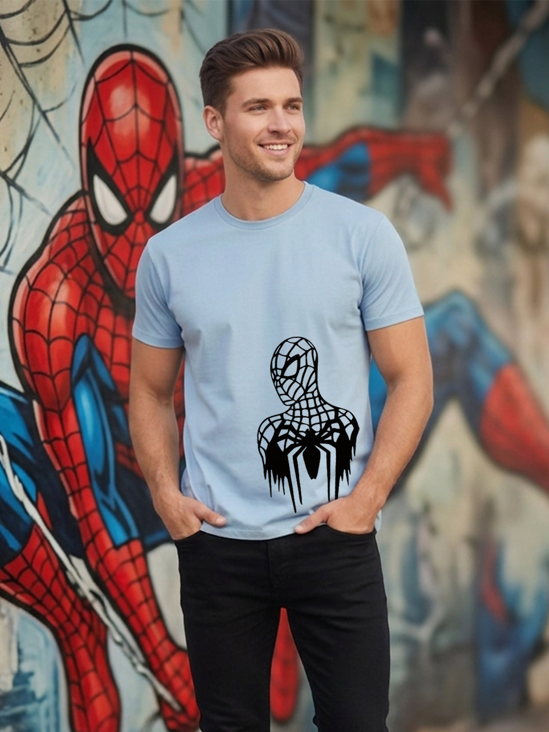 Greylongg Round Spider Man Design Printed T-Shirt.