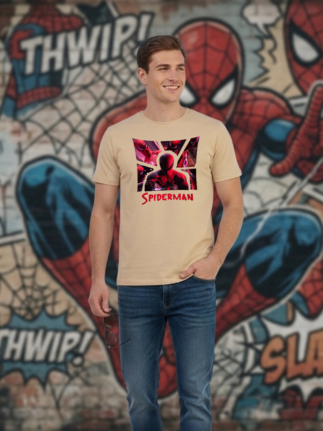 Greylongg Round Spider Man Design Printed T-Shirt.