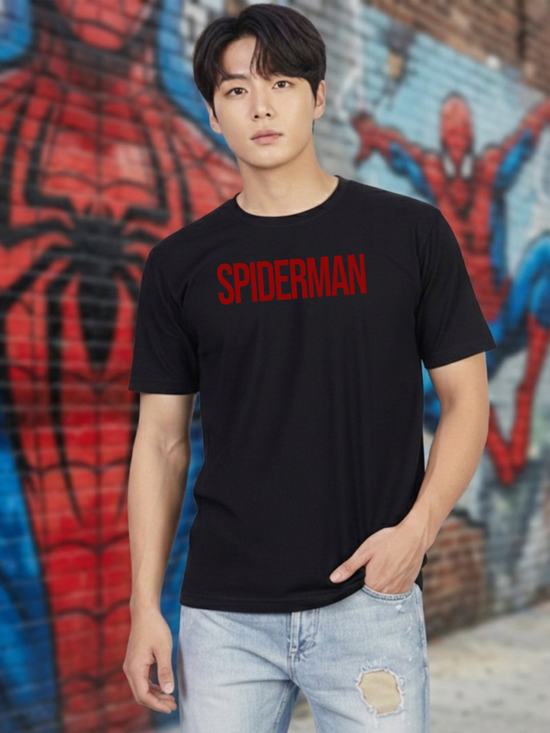 Greylongg Round Spider Man Design Printed T-Shirt.