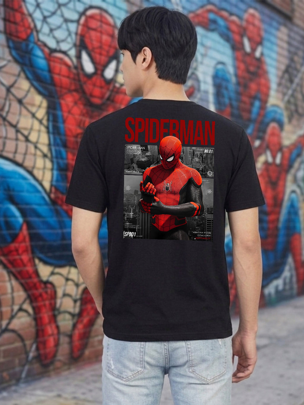Greylongg Round Spider Man Design Printed T-Shirt.