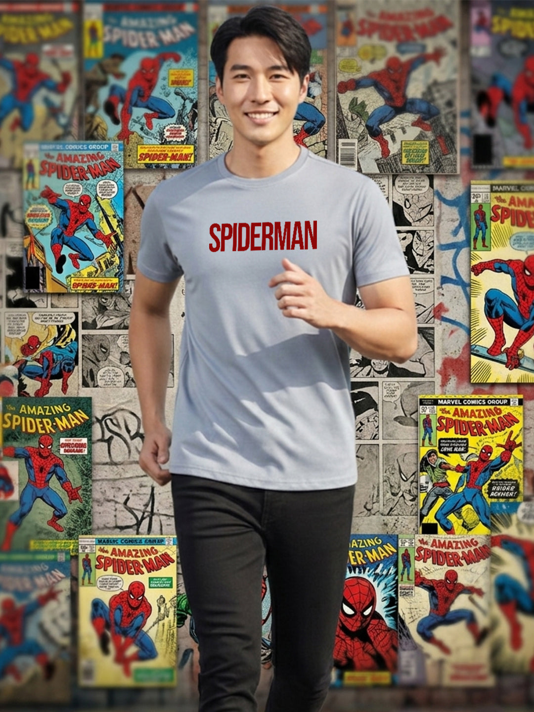 Greylongg Round Spider Man Design Printed T-Shirt.