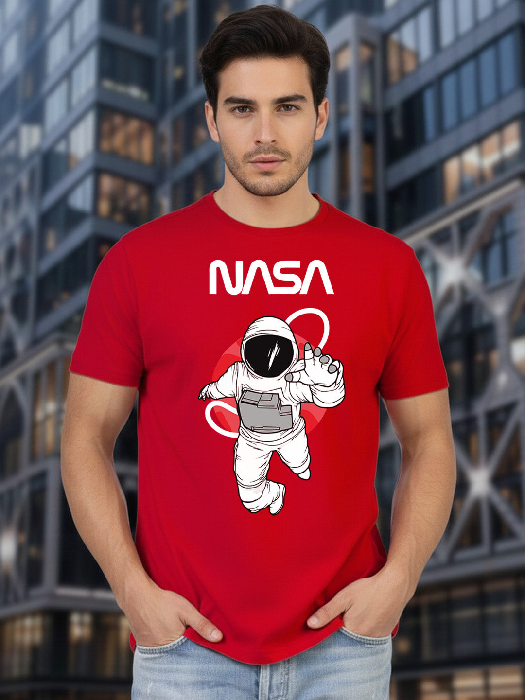 Greylongg Round Neck Nasa Design Printed T-Shirt.