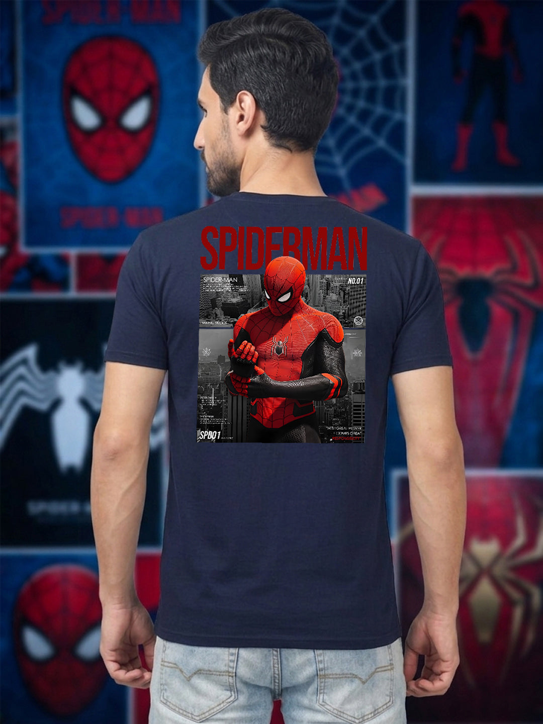 Greylongg Round Spider Man Design Printed T-Shirt.