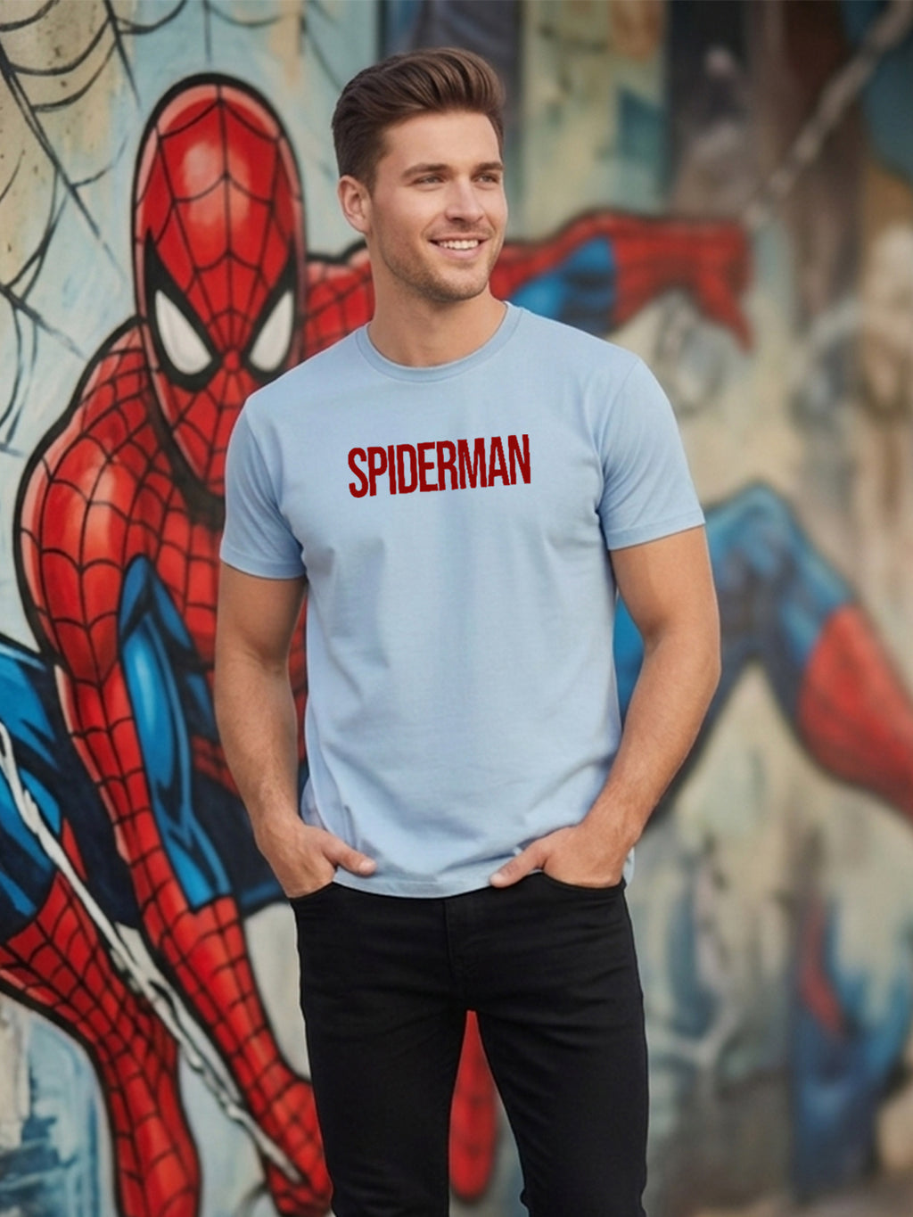 Greylongg Round Spider Man Design Printed T-Shirt.