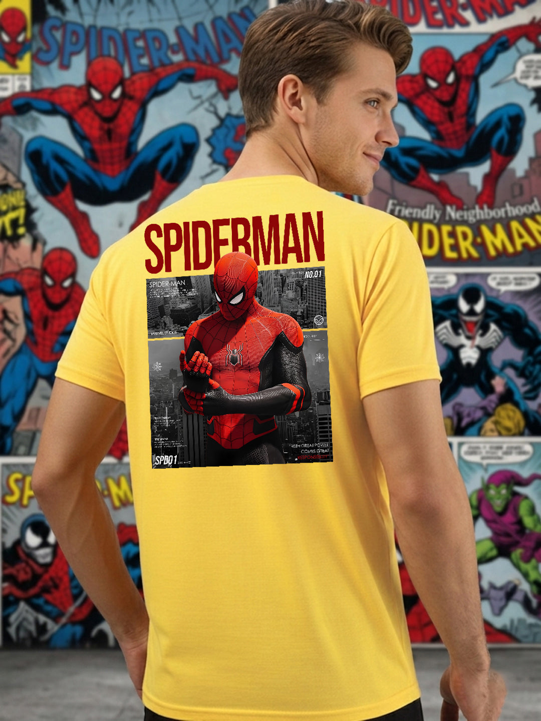 Greylongg Round Spider Man Design Printed T-Shirt.