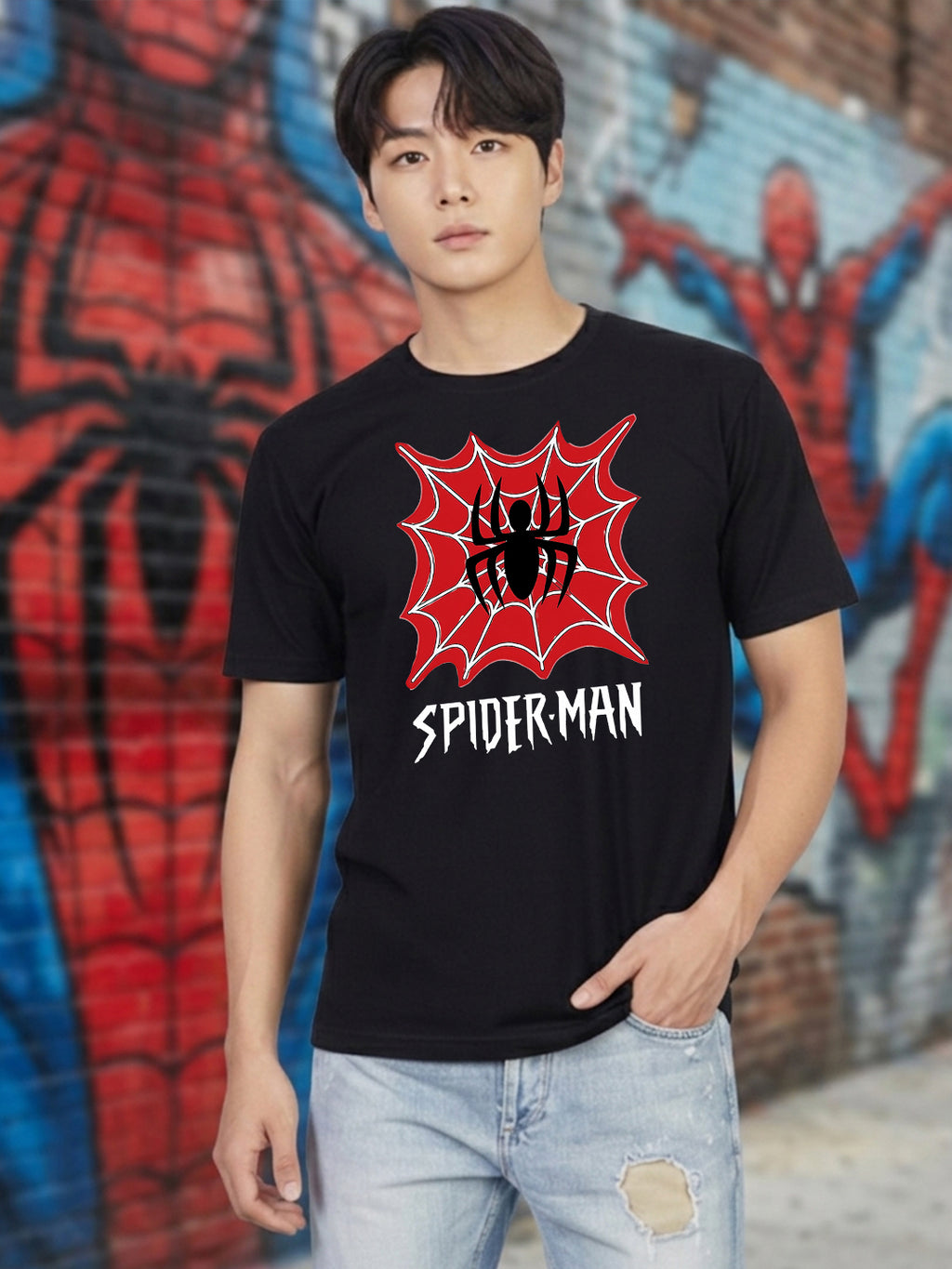 Greylongg Round Spider Man Design Printed T-Shirt.