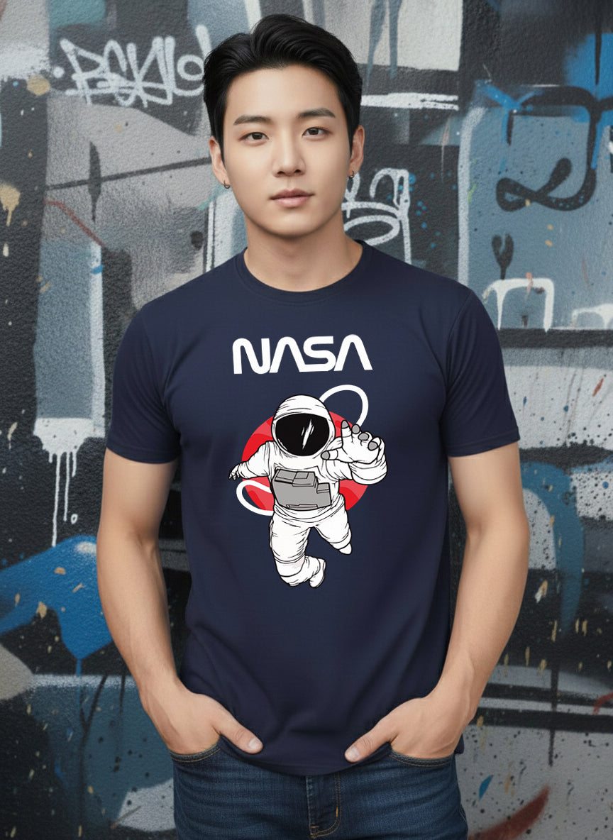 Greylongg Round Neck Nasa Design Printed T-Shirt.