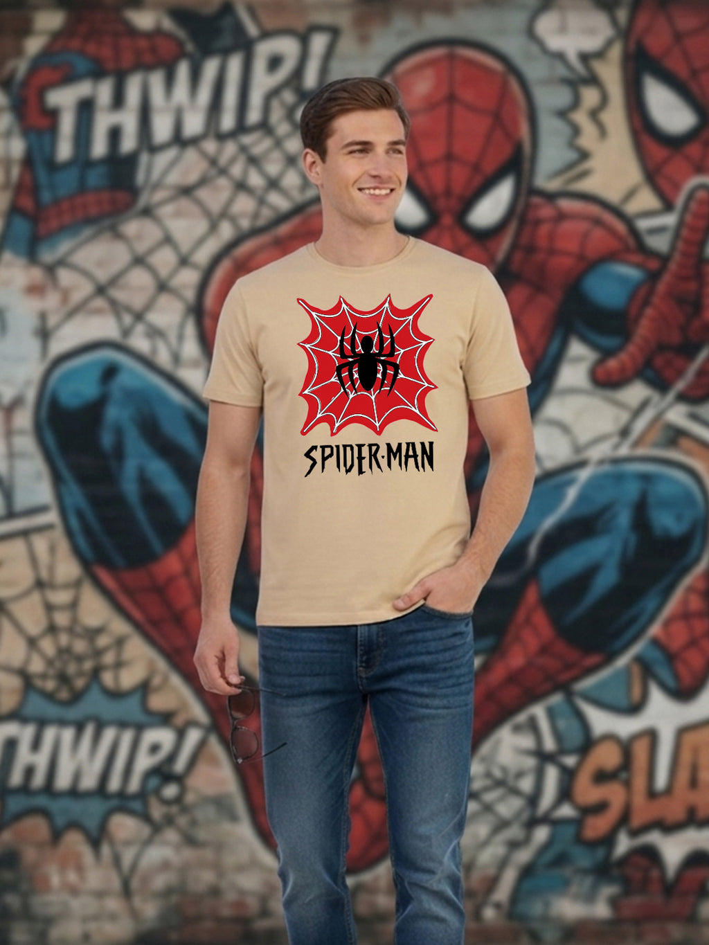 Greylongg Round Spider Man Design Printed T-Shirt.