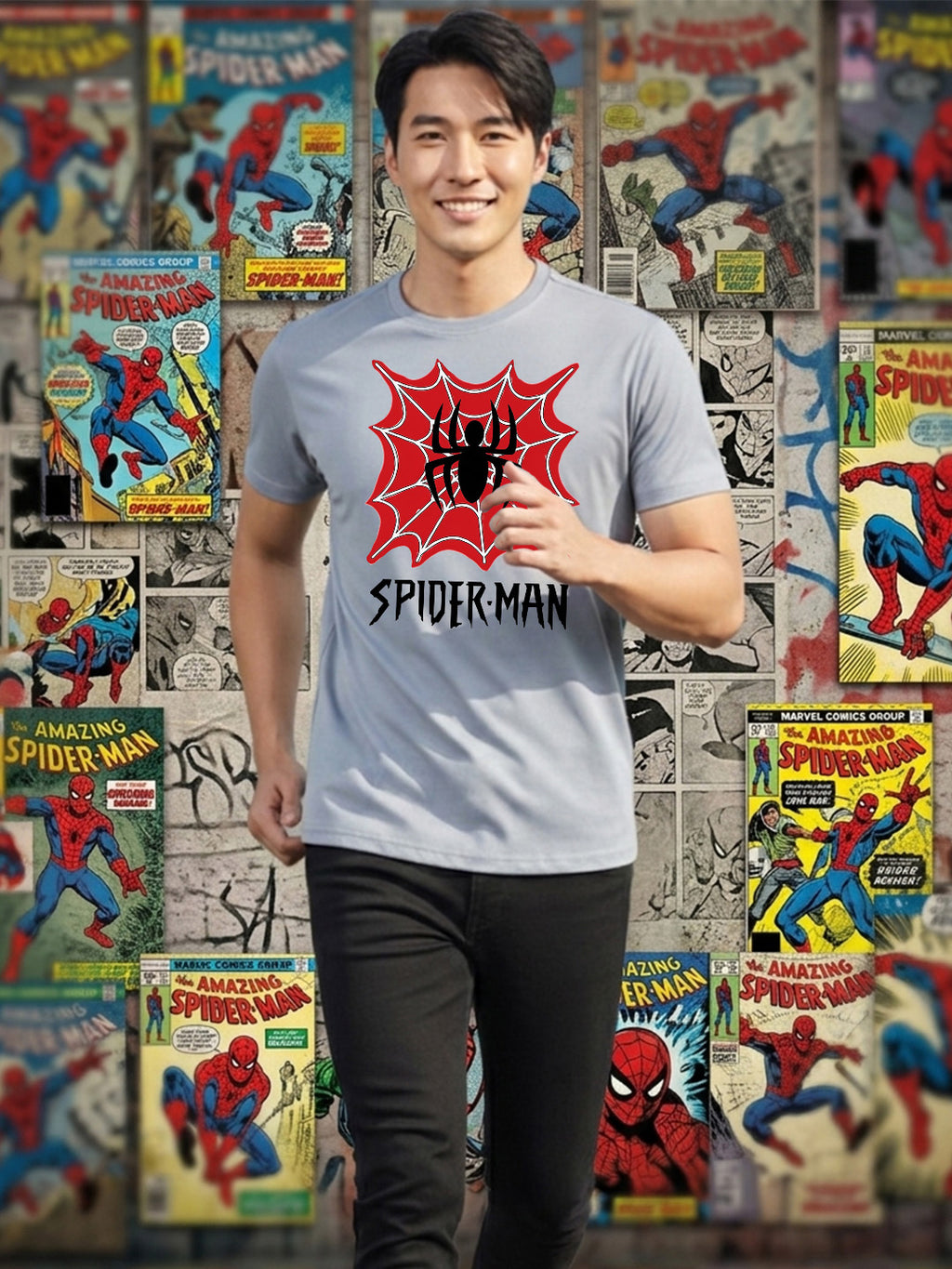 Greylongg Round Spider Man Design Printed T-Shirt.