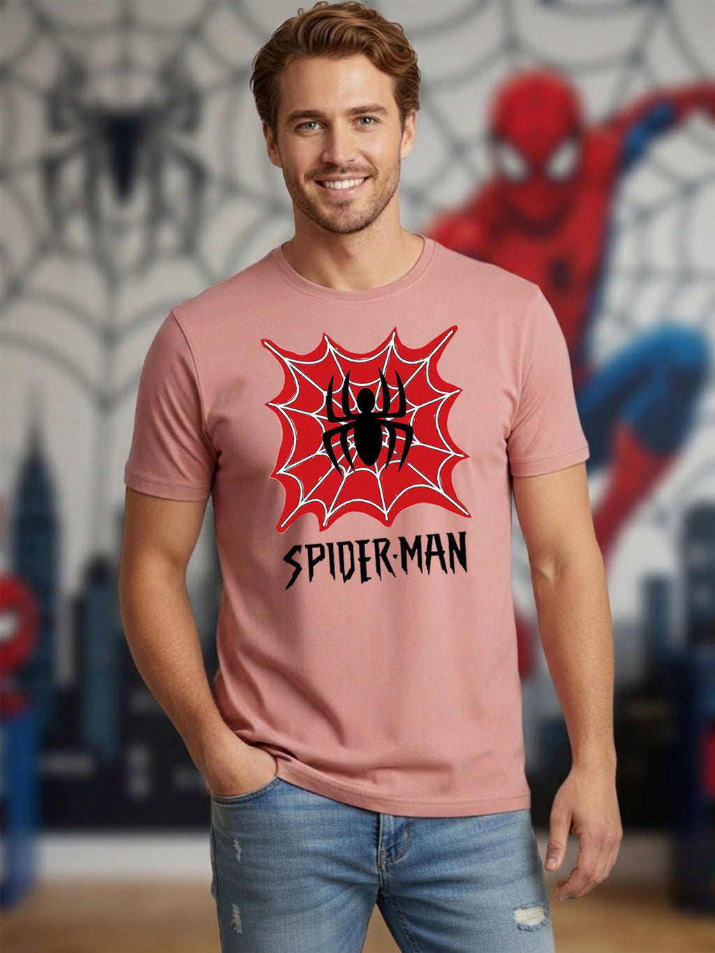 Greylongg Round Spider Man Design Printed T-Shirt.