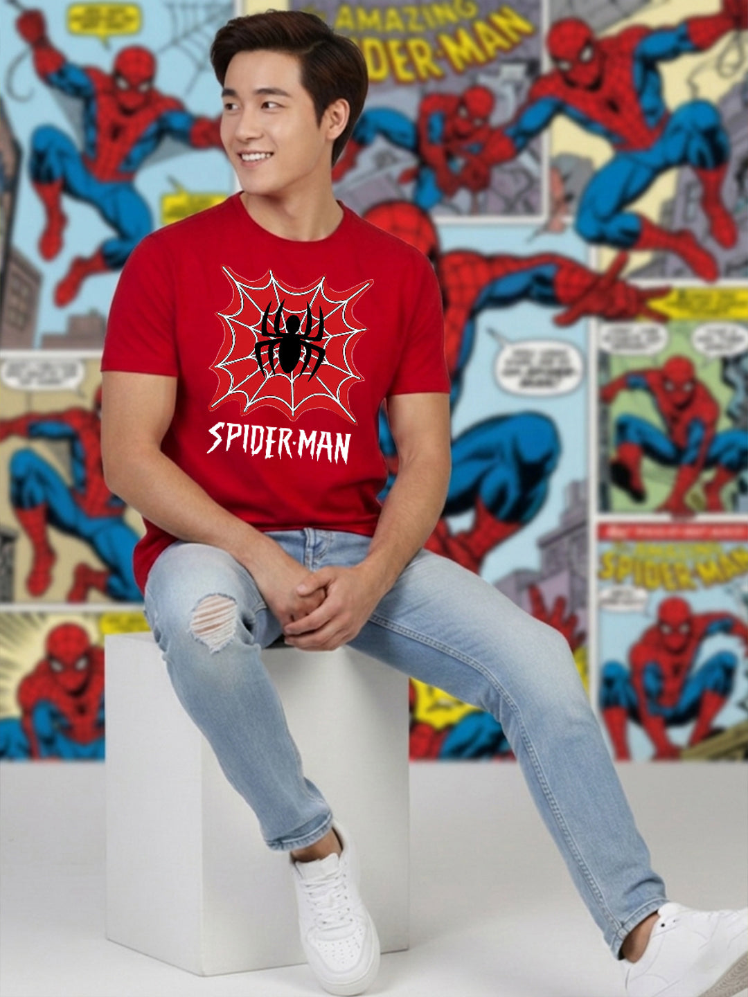 Greylongg Round Spider Man Design Printed T-Shirt.