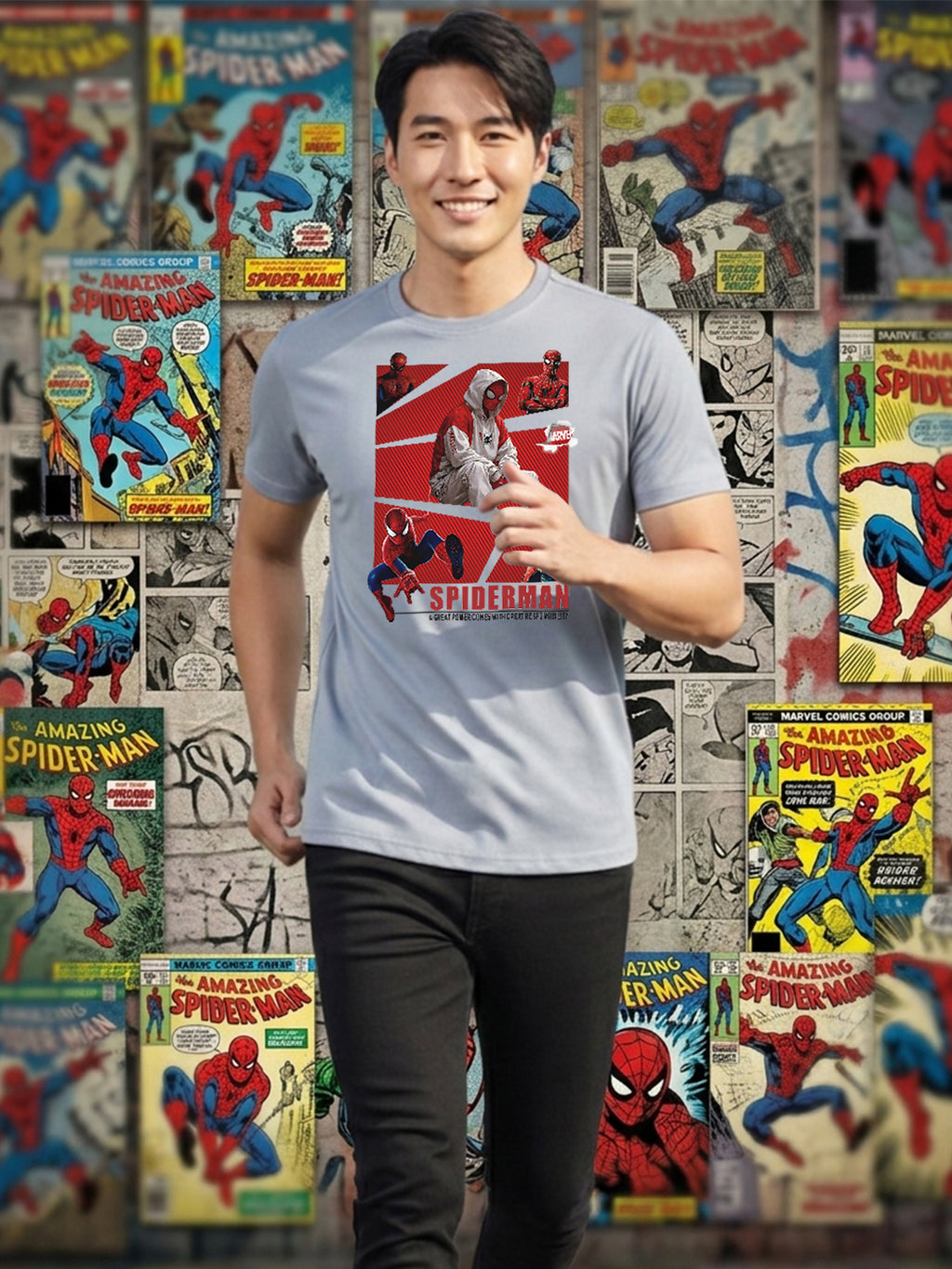 Greylongg Round Spider Man Design Printed T-Shirt.