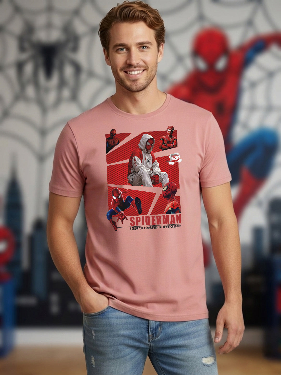 Greylongg Round Spider Man Design Printed T-Shirt.