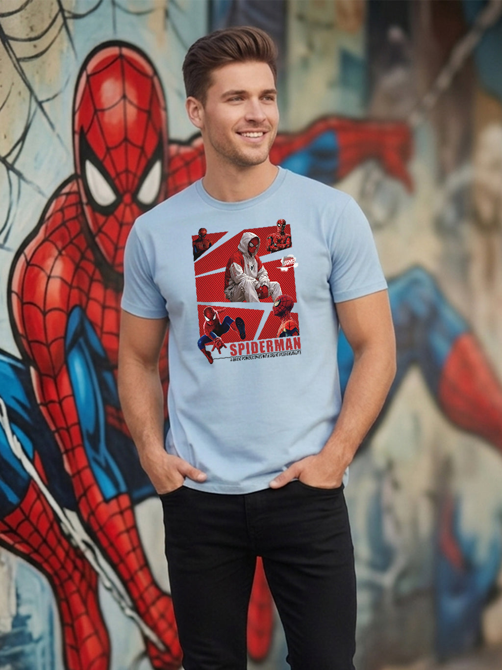 Greylongg Round Spider Man Design Printed T-Shirt.