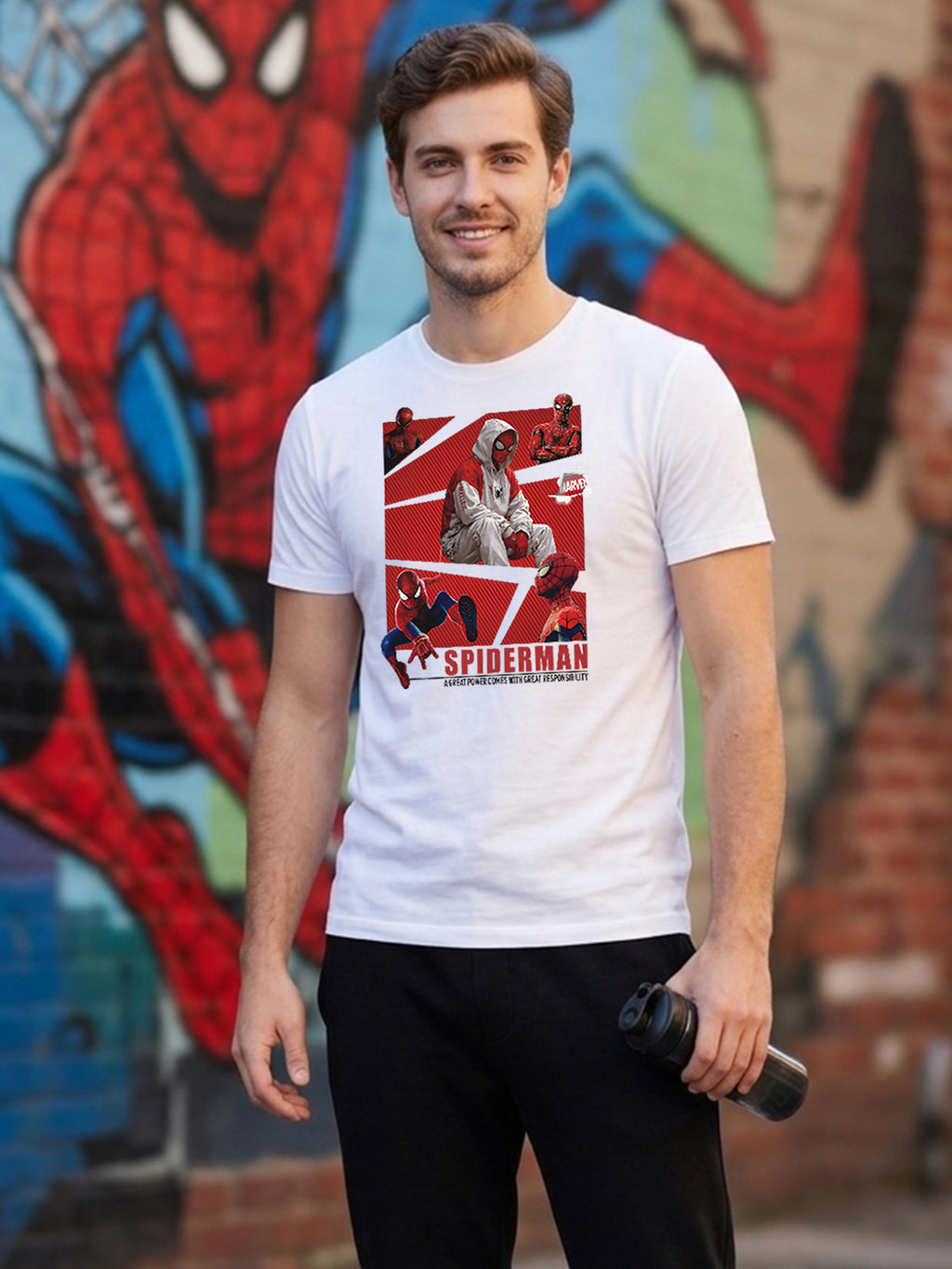 Greylongg Round Spider Man Design Printed T-Shirt.