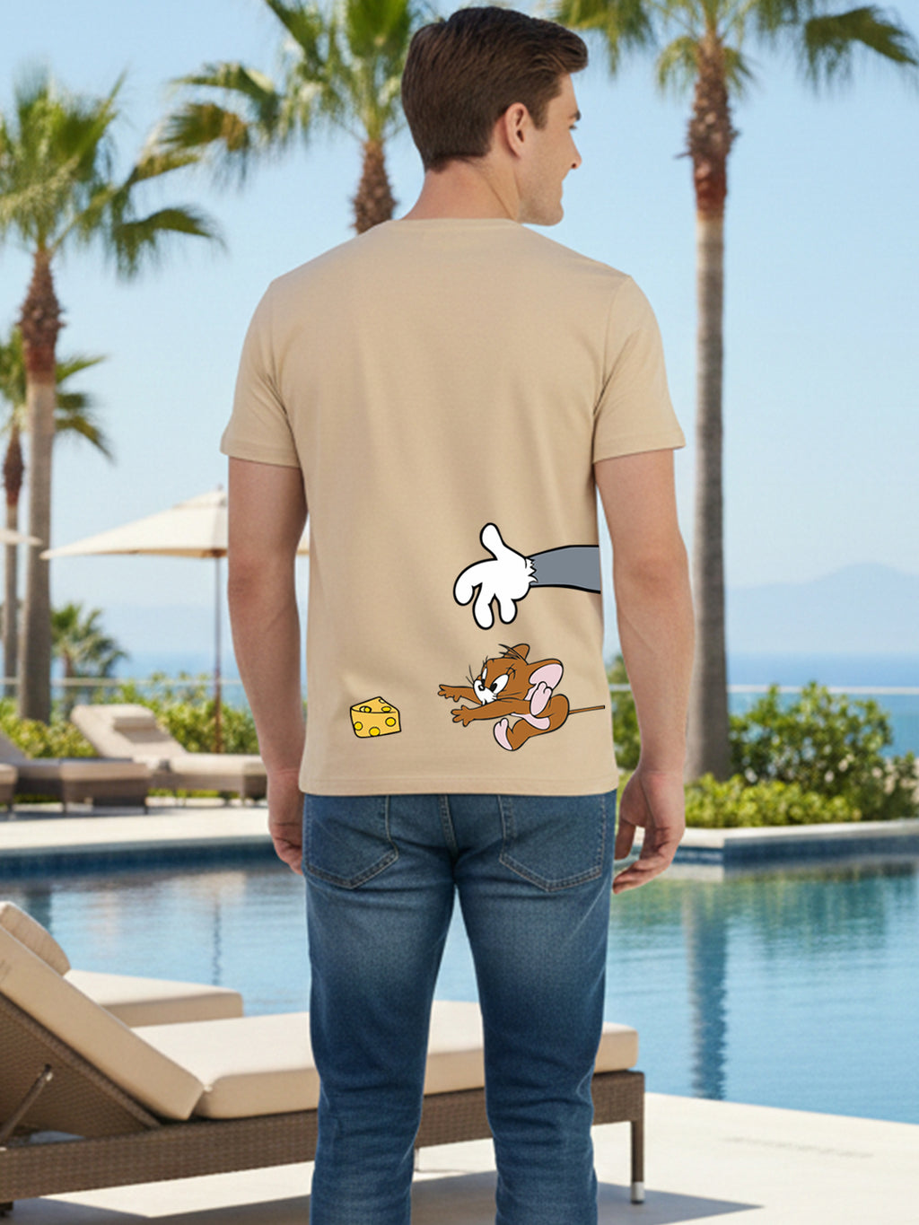 Greylongg Round Neck Tom Jerry Won't Give UpPrinted T-Shirt