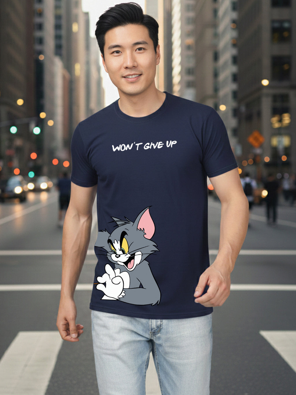 Greylongg Round Neck Tom Jerry Won't Give UpPrinted T-Shirt