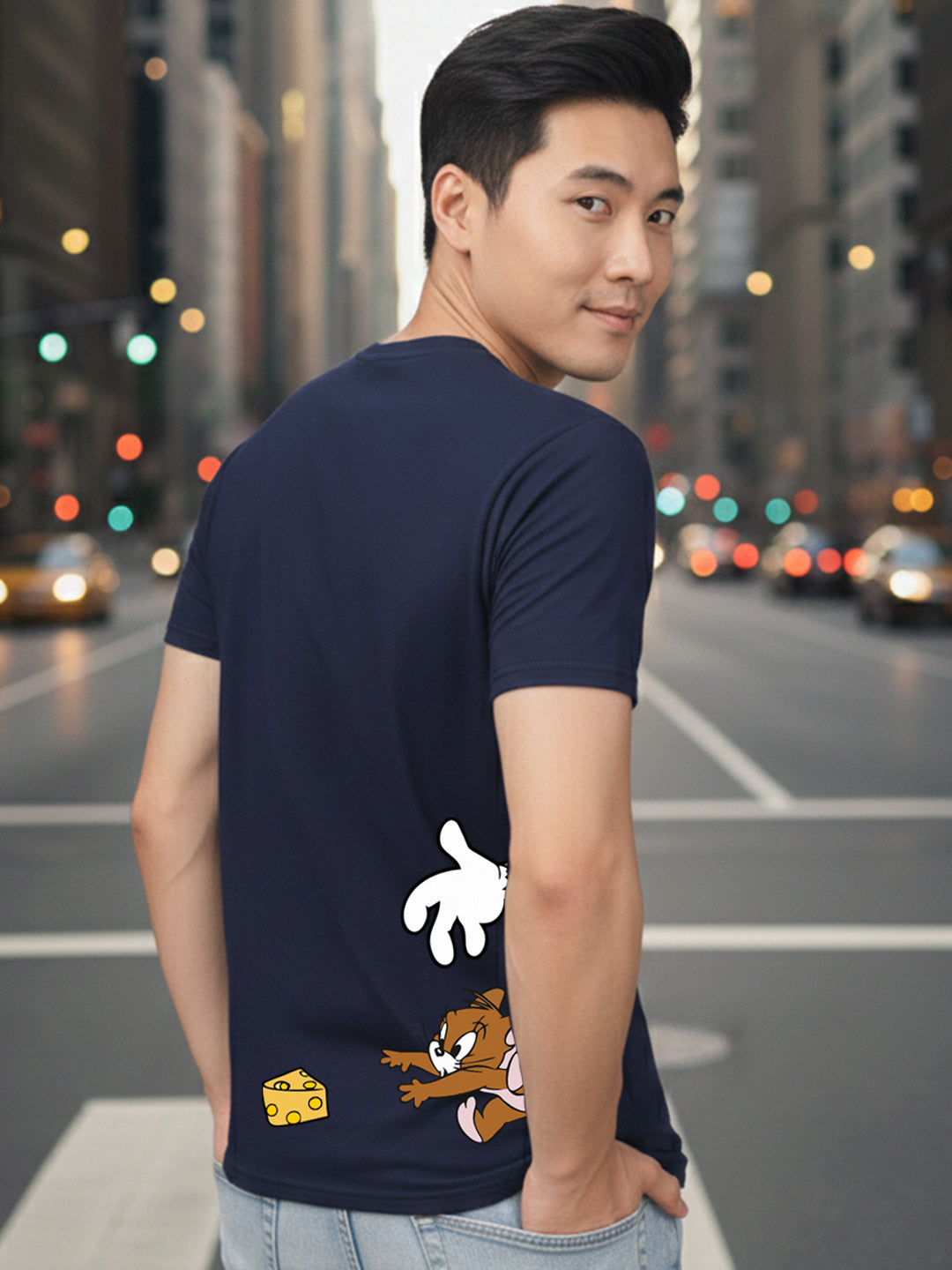 Greylongg Round Neck Tom Jerry Won't Give UpPrinted T-Shirt