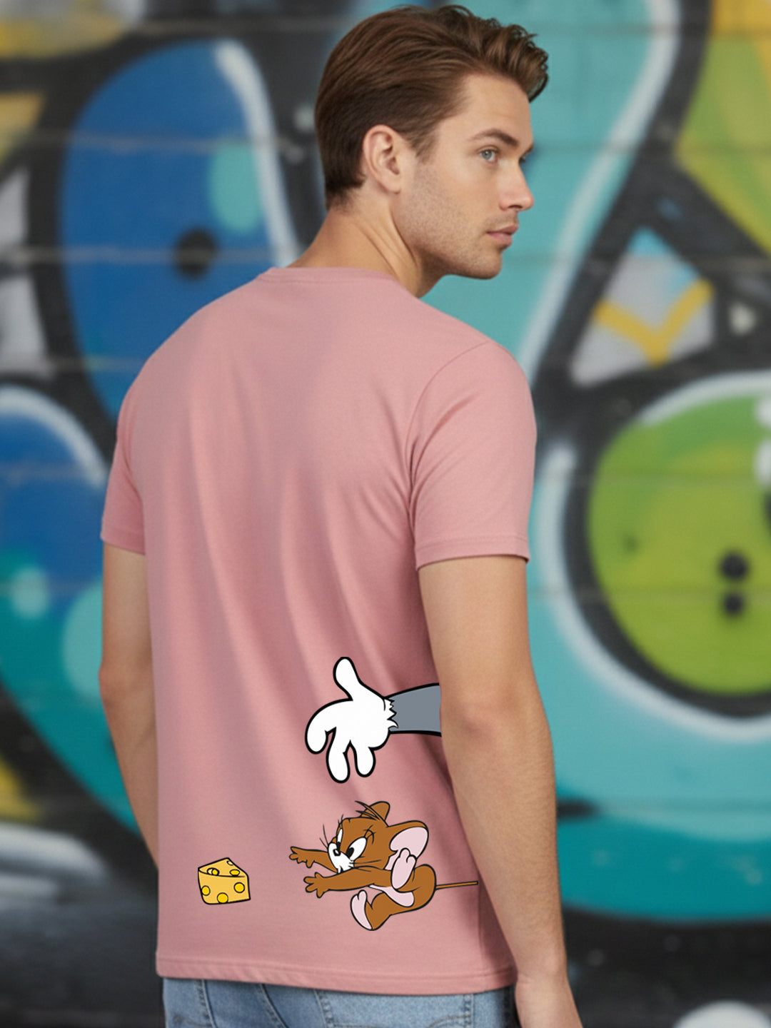 Greylongg Round Neck Tom Jerry Won't Give UpPrinted T-Shirt