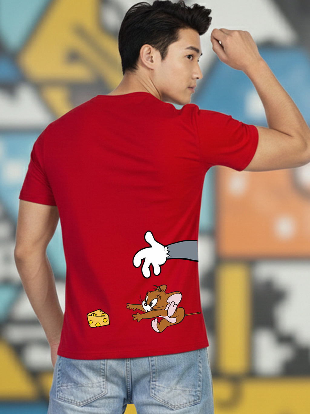Greylongg Round Neck Tom Jerry Won't Give UpPrinted T-Shirt
