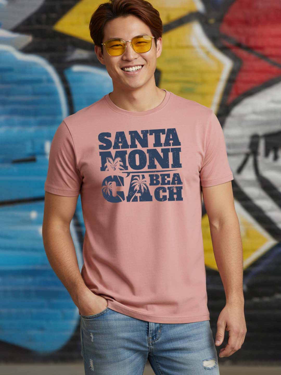 Greylongg Round Neck Santa Moni Cabeach Design Printed T-Shirt.