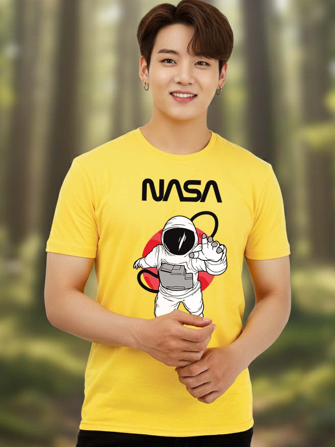 Greylongg Round Neck Nasa Design Printed T-Shirt.