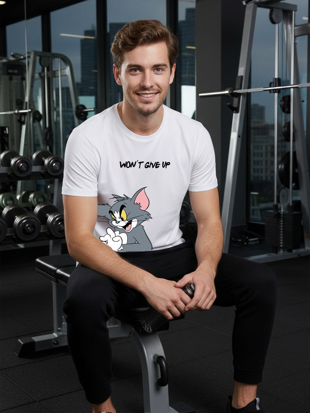 Greylongg Round Neck Tom Jerry Won't Give UpPrinted T-Shirt