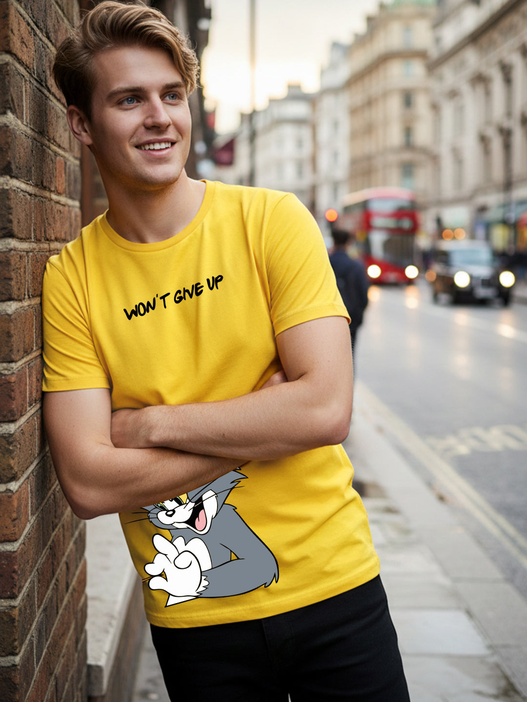 Greylongg Round Neck Tom Jerry Won't Give UpPrinted T-Shirt