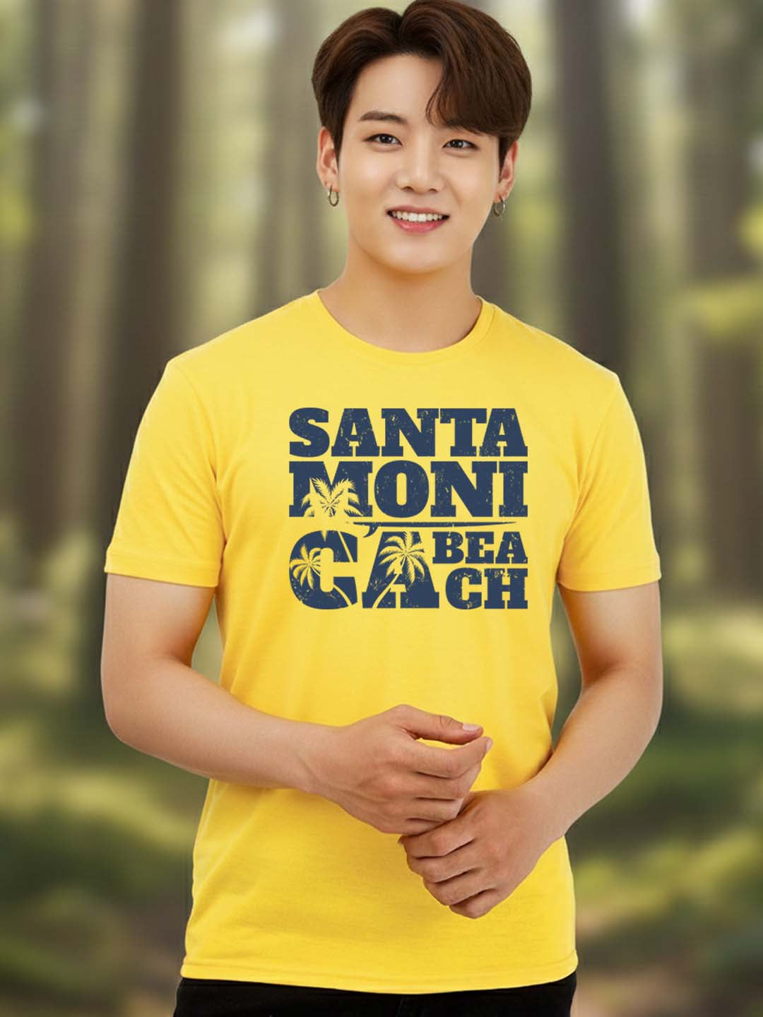 Greylongg Round Neck Santa Moni Cabeach Design Printed T-Shirt.