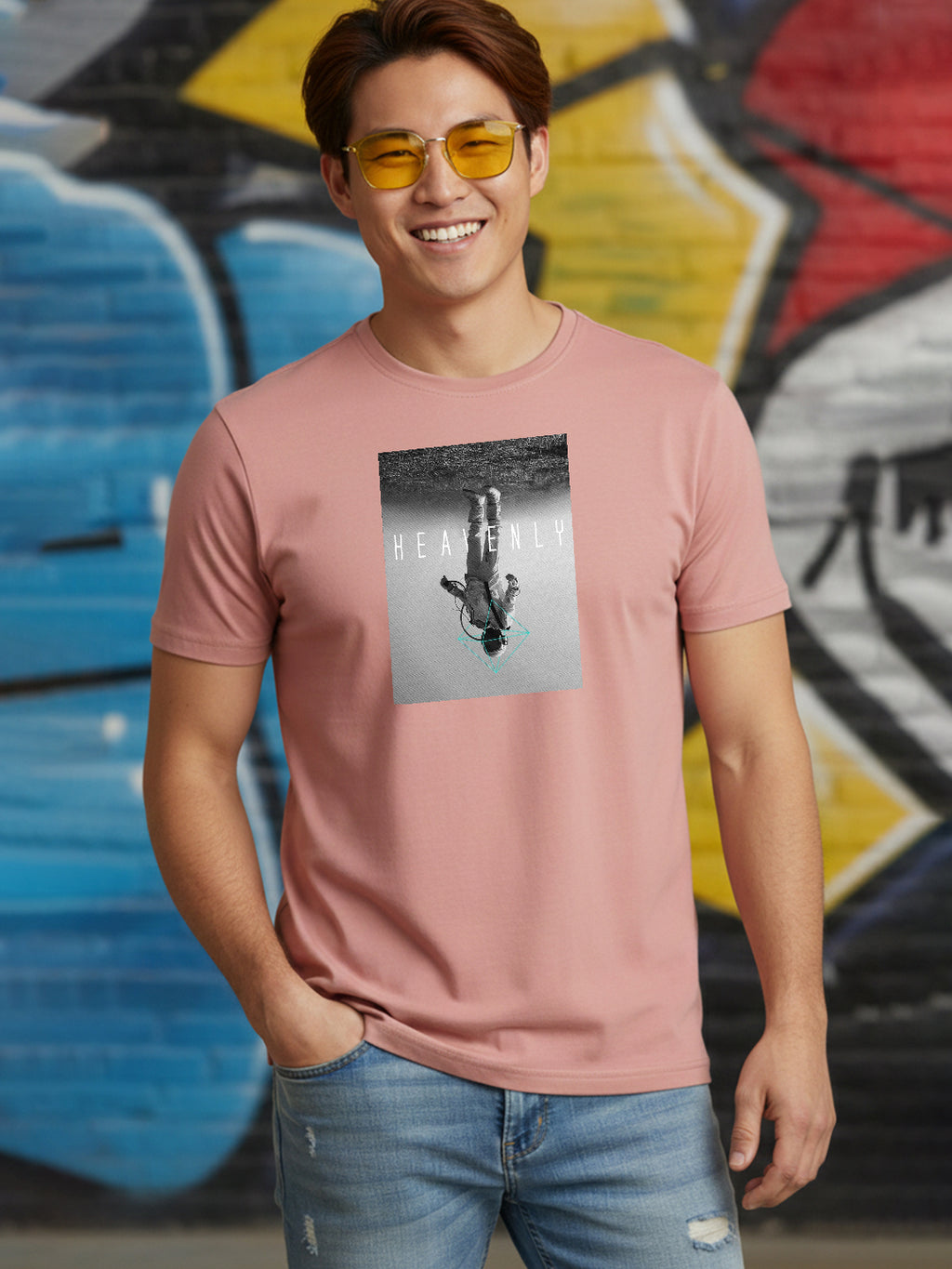 Greylongg Round Neck Space Design Printed T-Shirt.