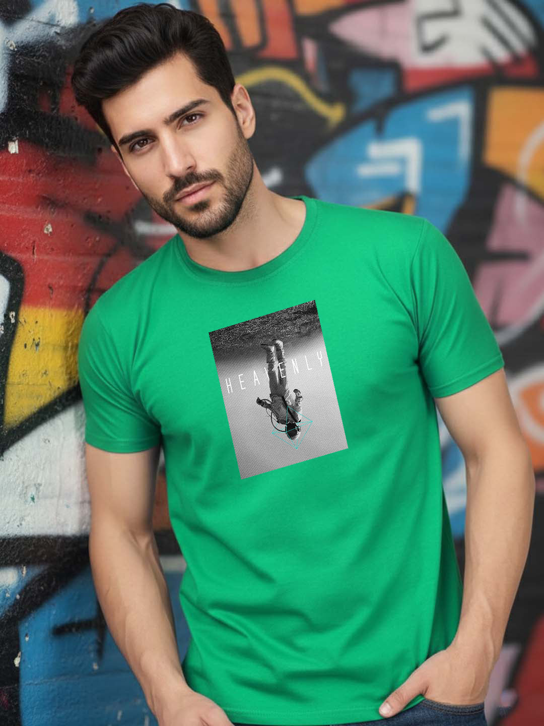 Greylongg Round Neck Space Design Printed T-Shirt.