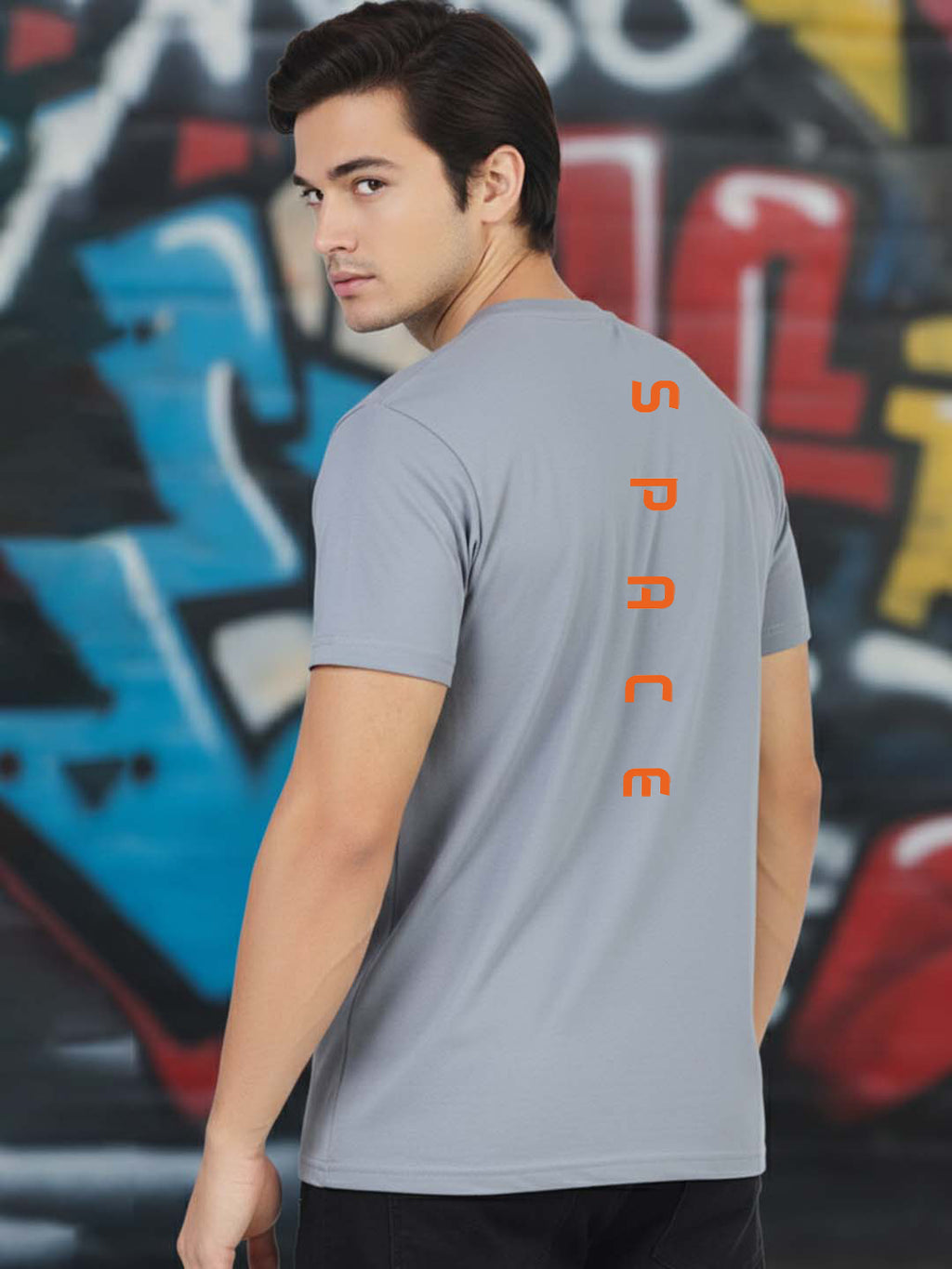 Greylongg Round Neck Space Design Printed T-Shirt.