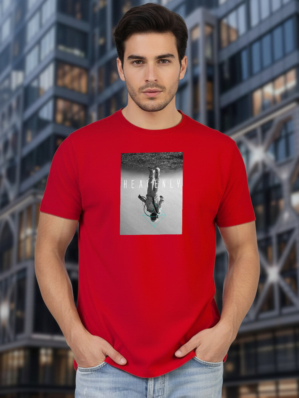 Greylongg Round Neck Space Design Printed T-Shirt.